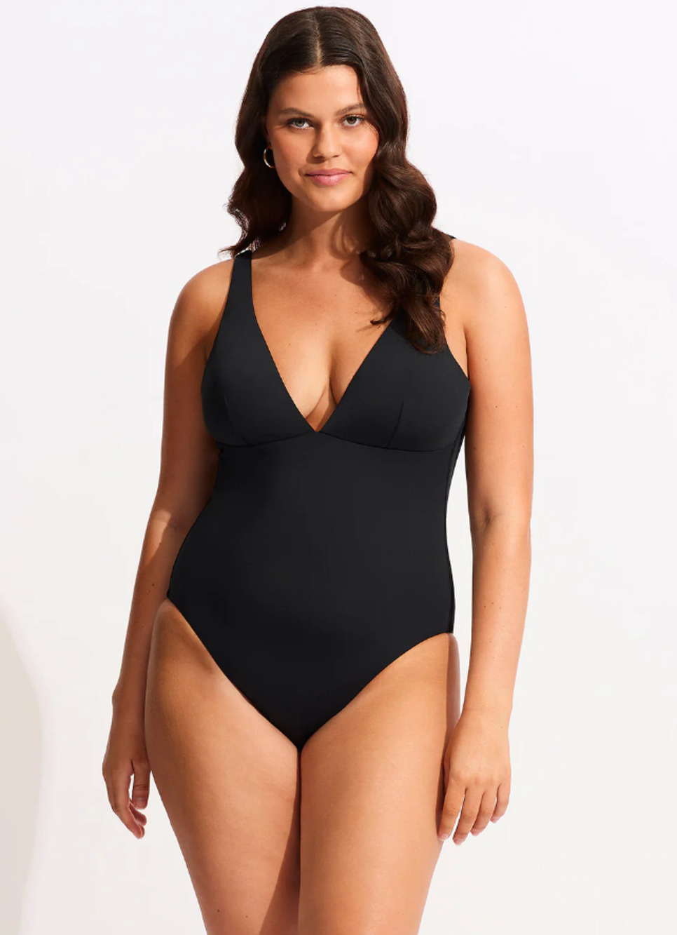 SEAFOLLY COLLECTIVE Women's V Neck One Piece Swimsuit Size 6 Black NWT